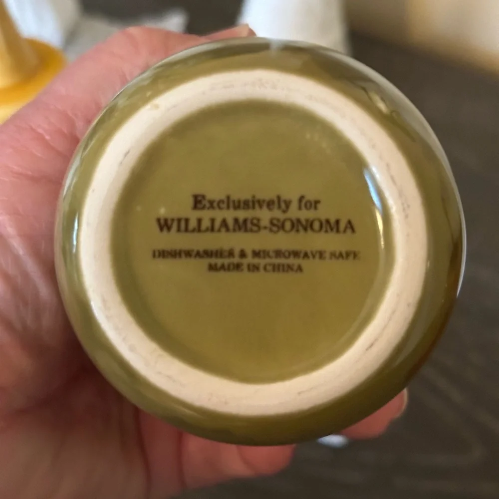 Williams-Sonoma Ceramic Condiment Jars w/Spoons –Set of 3. No spoon with Mustard
